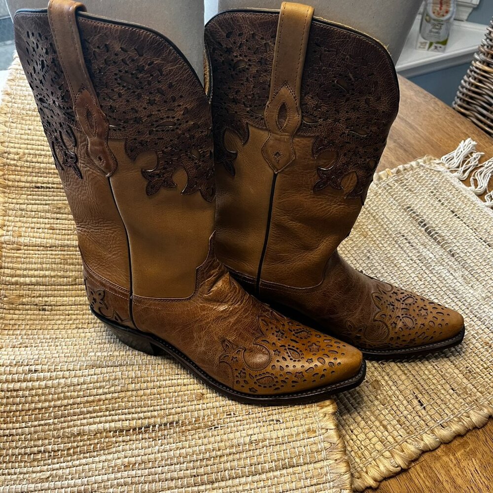 NWOT Women's Old West Overlay Leather Cowgirl Boots SZ 10 Nashville